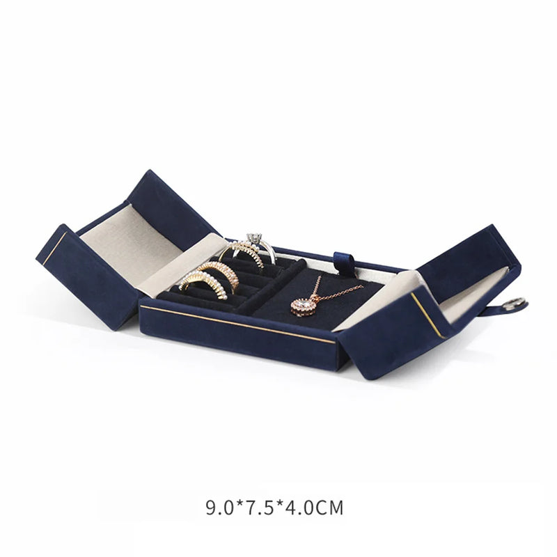 Flannelette Jewelry Box Double Open for Ring Stud Necklace Pendant