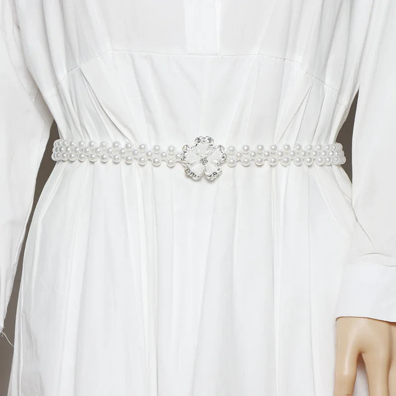 Floral Pearl Elastic Belt - Versatile Dress Accessory