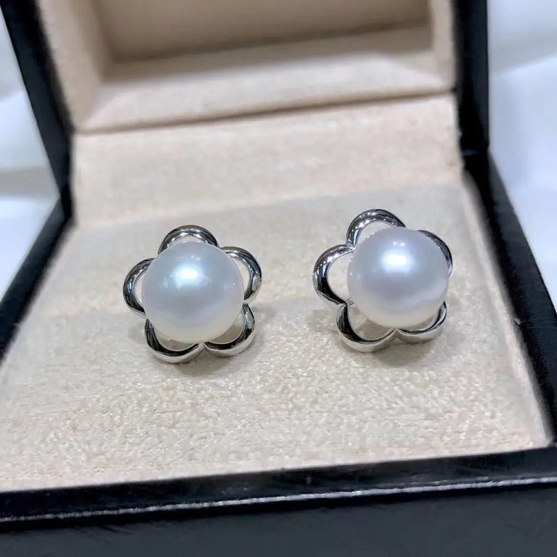 925 Sterling Silver Flower Earrings Findings for Pearls Coral Jade