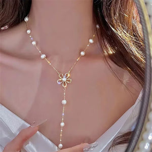 Flower Fairy Minority Choker Pearl Tassel Necklace Girl