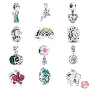 Flower Fairy Pendant Charm Rainbow Bead 925 Bracelet Women Jewelry Gift