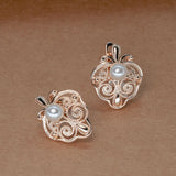 Flower Shaped Simulated Pearl 585 Rose Drop Earrings