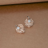 Flower Shaped Simulated Pearl 585 Rose Drop Earrings