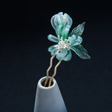 Antique Flower Crystal Hair Sticks Green Pink Hair Comb