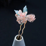 Antique Flower Crystal Hair Sticks Green Pink Hair Comb