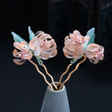 Antique Flower Crystal Hair Sticks Green Pink Hair Comb