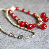 Folk-custom Red Round Jades Chalcedony Necklace for Mother