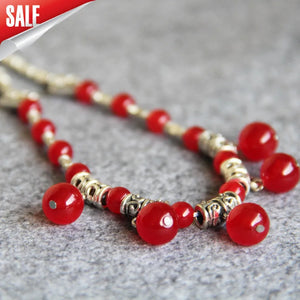 Folk-custom Red Round Jades Chalcedony Necklace for Mother