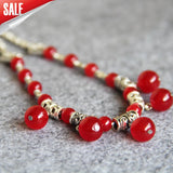 Folk-custom Red Round Jades Chalcedony Necklace for Mother