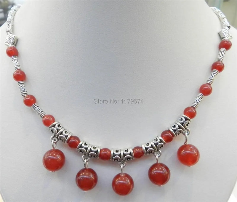 Folk-custom Red Round Jades Chalcedony Necklace for Mother