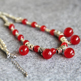 Folk-custom Red Round Jades Chalcedony Necklace for Mother