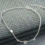 925 Sterling Silver Ladies Anklet Bracelet Chain with Square Pendant