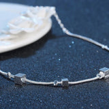 925 Sterling Silver Ladies Anklet Bracelet Chain with Square Pendant