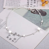 925 Sterling Silver Ladies Anklet Bracelet Chain with Square Pendant