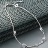 925 Sterling Silver Ladies Anklet Bracelet Chain with Square Pendant