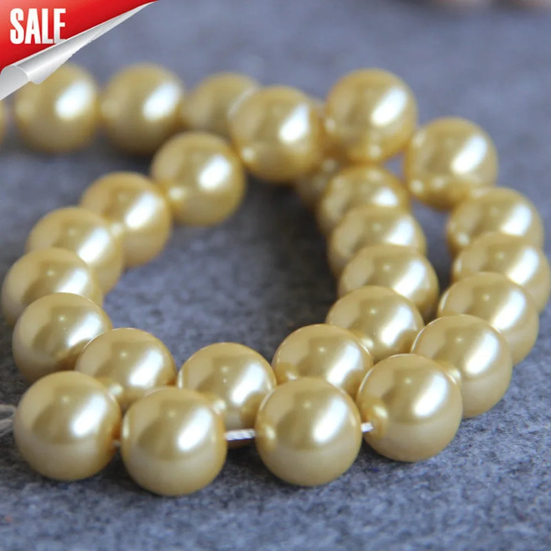 14mm Light Yellow Shell Pearl Beads DIY Jewelry Making 15inch