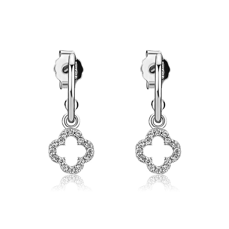 Four Leaf Clover Drop Earrings 925 Sterling Silver Classic Fine Jewelry