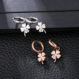 Four Leaf Clover Earrings Silver Plated Hoops Stainless Steel Jewelry