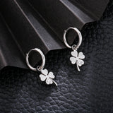 Four Leaf Clover Earrings Silver Plated Hoops Stainless Steel Jewelry
