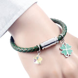 Flashing Flower Crystal Pendant Leather Bracelet
