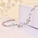 Four-leaf Clover Round Zircon Plated Bracelets 925 Sterling Silver Bracelet