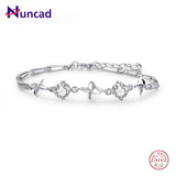 Four-leaf Clover Round Zircon Plated Bracelets 925 Sterling Silver Bracelet