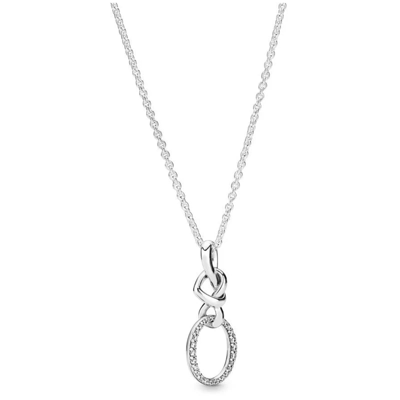 925 Silver Knotted Heart Pendant Necklace Women DIY Jewelry Bead Charms