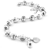 7mm Womens Carved Beads Link Chain Bracelet