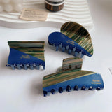 French Retro Stripe Patchwork Hair Clip Geometric Acetate Shark Clip