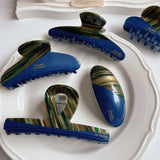 French Retro Stripe Patchwork Hair Clip Geometric Acetate Shark Clip