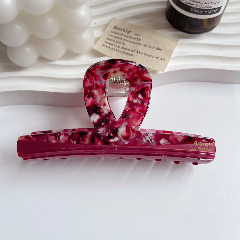 French Retro Red Marbling Floral Patchwork Hair Clip Geometric