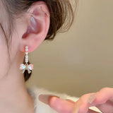 French INS Style Alloy Rhinestone Bow Earrings