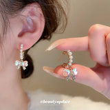 French INS Style Alloy Rhinestone Bow Earrings