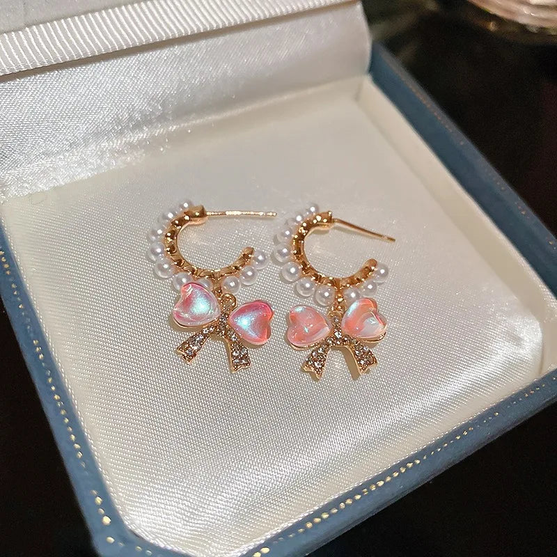 French INS Style Alloy Rhinestone Bow Earrings