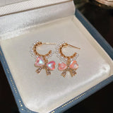French INS Style Alloy Rhinestone Bow Earrings