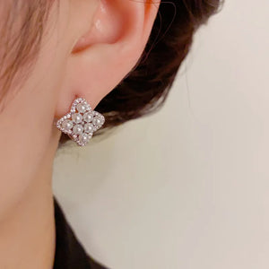 French Petal Zircon Earrings Women Versatile Accessories
