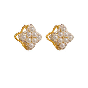 French Petal Zircon Earrings Women Versatile Accessories