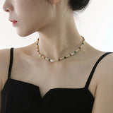 French Beimu Pearl Titanium Steel Neckchain Wedding Jewelry
