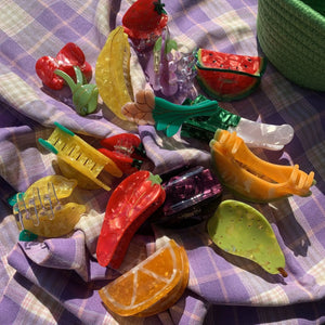 Fruits & Vegetables Hair Clip Claw Watermelon Cherry Grape Acetic Acid