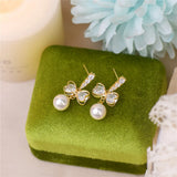 French Zircon Earrings Delicate Full Zircon Pearl Water Drop Long Earrings