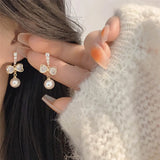 French Zircon Earrings Delicate Full Zircon Pearl Water Drop Long Earrings