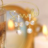 French Zircon Earrings Delicate Full Zircon Pearl Water Drop Long Earrings