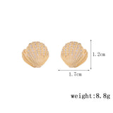 French ShinyZircon Pearl Shell Fan Shaped Earrings Women Party Jewelry