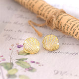 French ShinyZircon Pearl Shell Fan Shaped Earrings Women Party Jewelry