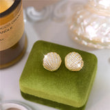 French ShinyZircon Pearl Shell Fan Shaped Earrings Women Party Jewelry