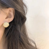 French ShinyZircon Pearl Shell Fan Shaped Earrings Women Party Jewelry