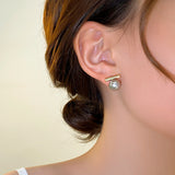 French Minimalist Grey Pearl Pendant Earrings for Women