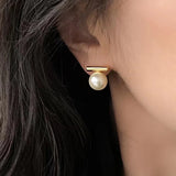 French Minimalist Grey Pearl Pendant Earrings for Women