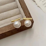 French Minimalist Grey Pearl Pendant Earrings for Women
