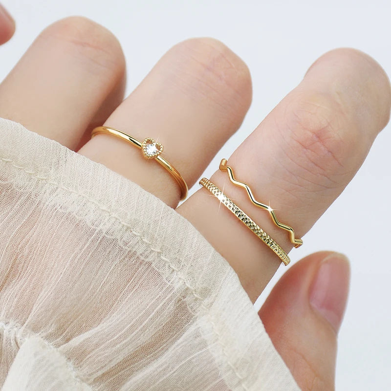 French Minimalist Heart Shine Lady Ring Jewelry Gift Set